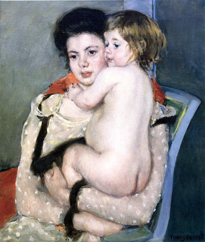  Mary Cassatt Reine Lefebvre Holding a Nude Baby - Hand Painted Oil Painting