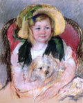 Mary Cassatt Sara with Her Dog, in an Armchair, Wearing a Bonnet with a Plum Ornament - Hand Painted Oil Painting