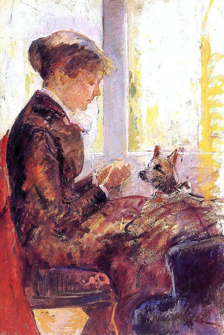  Mary Cassatt Woman by a Window Feeding Her Dog - Hand Painted Oil Painting
