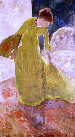  Mary Cassatt Woman Standing, Holding a Fan - Hand Painted Oil Painting