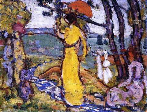 Maurice Prendergast Lady in Yellow Dress in the Park (also known as A Lady in Yellow in the Park) - Hand Painted Oil Painting