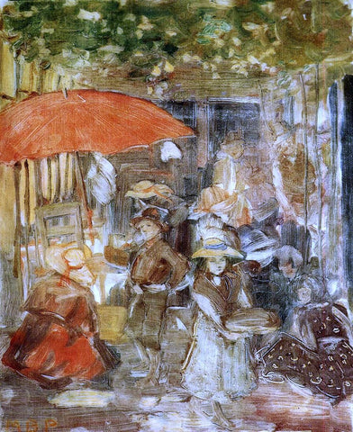  Maurice Prendergast Picnic with Red Umbrella - Hand Painted Oil Painting