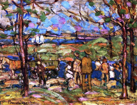  Maurice Prendergast Squanton (also known as Men in Park with a Wagon, Squanton) - Hand Painted Oil Painting