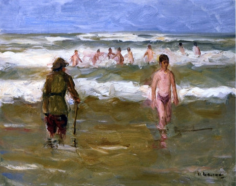  Max Liebermann Boys Bathing with Beach Warden - Hand Painted Oil Painting