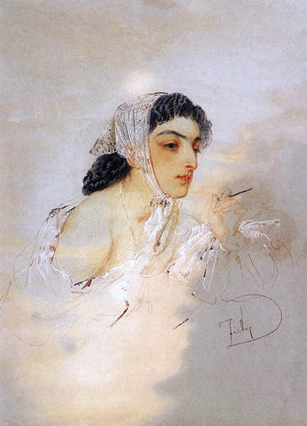  Mihaly Zichy Young Lady - Hand Painted Oil Painting