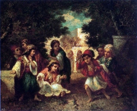  Narcisse Virgilio Diaz De la Pena  Turkish Children Playing with a Lizard - Hand Painted Oil Painting