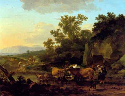  Nicolaes Berchem Crossing The Ford - Hand Painted Oil Painting