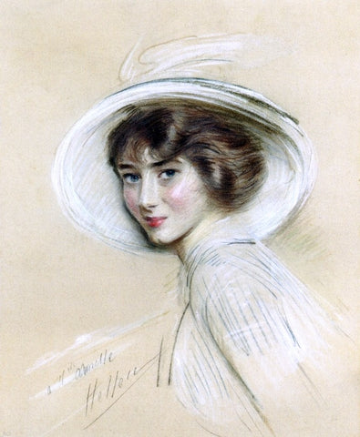  Paul Cesar Helleu A Portrait of Annette, Wearing a White Hat - Hand Painted Oil Painting