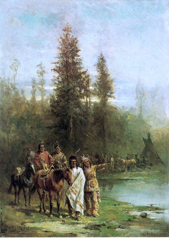  Paul Frenzeny Indians by a River Bank - Hand Painted Oil Painting