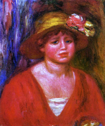  Pierre Auguste Renoir Bust of a Young Woman in a Red Blouse - Hand Painted Oil Painting