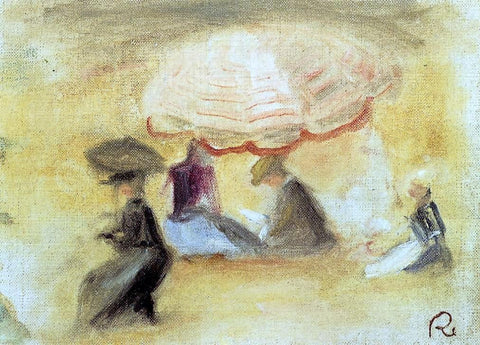  Pierre Auguste Renoir On the Beach, Figures Under a Parasol - Hand Painted Oil Painting