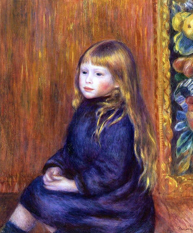  Pierre Auguste Renoir Seated Child in a Blue Dress - Hand Painted Oil Painting