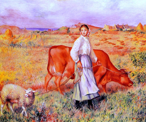  Pierre Auguste Renoir Shepherdess, Cow and Ewe - Hand Painted Oil Painting