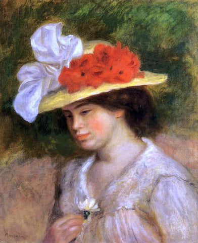  Pierre Auguste Renoir Woman in a Flowered Hat - Hand Painted Oil Painting