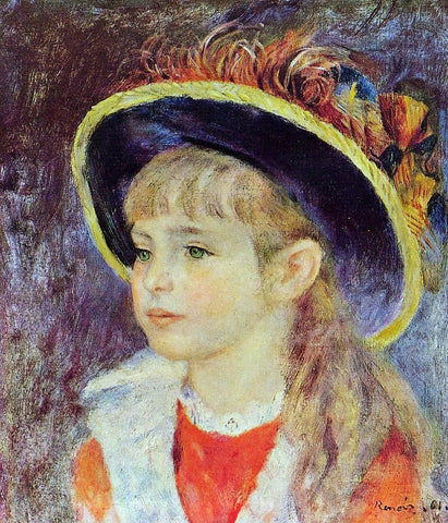  Pierre Auguste Renoir A Young Girl in a Blue Hat - Hand Painted Oil Painting