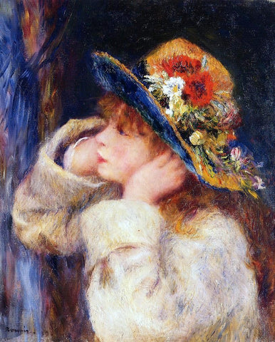 Pierre Auguste Renoir Young Girl in a Hat Decorated with Wildflowers - Hand Painted Oil Painting