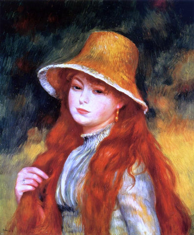  Pierre Auguste Renoir Young Girl in a Straw Hat - Hand Painted Oil Painting