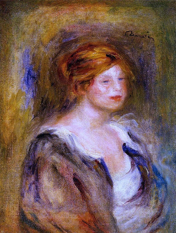  Pierre Auguste Renoir Young Girl in Blue (also known as Head of a Blond Woman) - Hand Painted Oil Painting