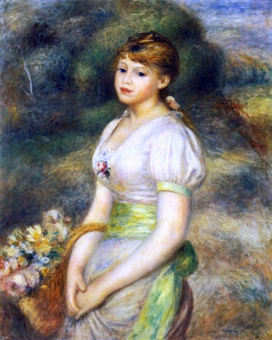  Pierre Auguste Renoir Young Girl with a Basket of Flowers - Hand Painted Oil Painting