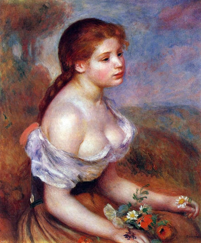  Pierre Auguste Renoir Young Girl with Daisies - Hand Painted Oil Painting