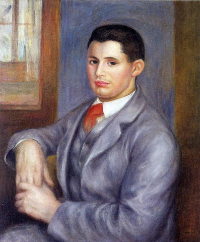  Pierre Auguste Renoir Young Man in a Red Tie, Portrait of Eugene Renoir - Hand Painted Oil Painting