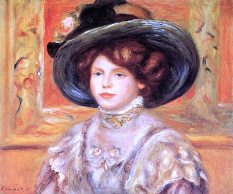  Pierre Auguste Renoir Young Woman in a Blue Hat - Hand Painted Oil Painting