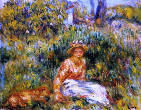  Pierre Auguste Renoir Young Woman in a Garden - Hand Painted Oil Painting