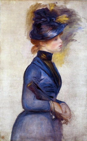  Pierre Auguste Renoir Young Woman in Bright Blue at the Conservatory - Hand Painted Oil Painting