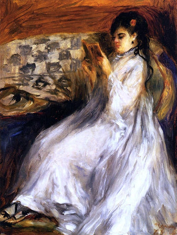  Pierre Auguste Renoir Young Woman in White Reading - Hand Painted Oil Painting