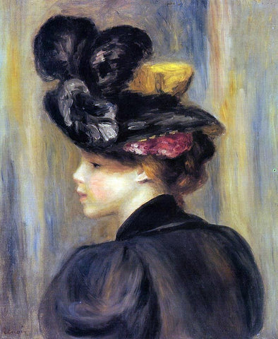  Pierre Auguste Renoir Young Woman Wearing a Black Hat - Hand Painted Oil Painting