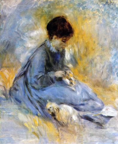  Pierre Auguste Renoir Young Woman with a Dog - Hand Painted Oil Painting