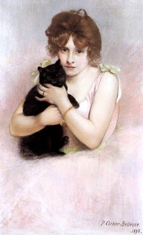  Pierre Carrier-Belleuse Young Ballerina Holding a Black Cat - Hand Painted Oil Painting