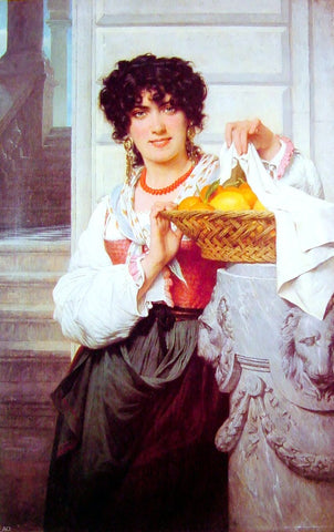  Pierre-Auguste Cot Pisan Girl with Basket of Oranges and Lemons - Hand Painted Oil Painting