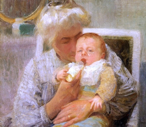 Robert Vonnoh The Baby's Bottle - Hand Painted Oil Painting