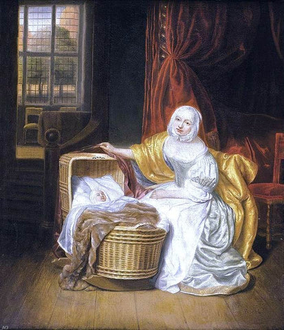  Samuel Van Hoogstraten Mother with a Child in a Wicker Cradle - Hand Painted Oil Painting