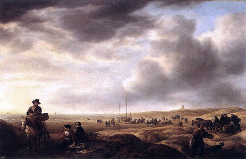  Simon De Vlieger Beach near Scheveningen with Fish-Sellers - Hand Painted Oil Painting