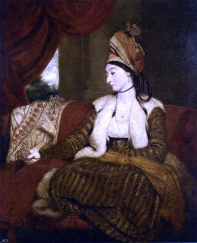  Sir Joshua Reynolds Portrait of Mrs. Baldwin (1763 - 1839) Full-Length, Seated on a Red Divan - Hand Painted Oil Painting