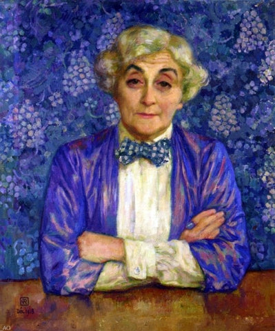  Theo Van Rysselberghe Madame van Rysselberghe in a Chedkered Bow Tie - Hand Painted Oil Painting