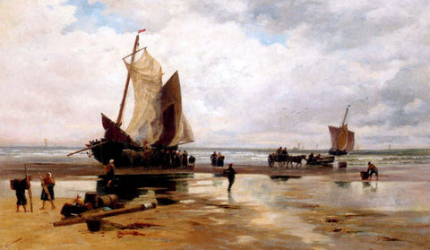  Thomas Bush Hardy Boats On A Dutch Beach - Hand Painted Oil Painting
