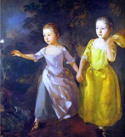  Thomas Gainsborough The Painter's Daughters, Margaret and Mary, Chasing Butterfly - Hand Painted Oil Painting