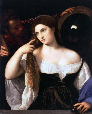 Woman with a Mirror by Titian - Hand Painted Oil Painting