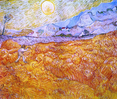  Vincent Van Gogh Wheat Field behind Saint-Paul Hospital with a Reaper - Hand Painted Oil Painting