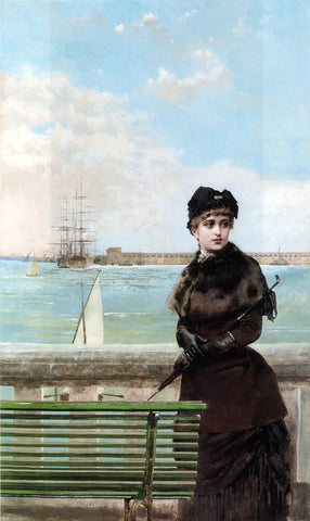  Vittorio Matteo Corcos An Elegant Woman at St. Malo - Hand Painted Oil Painting