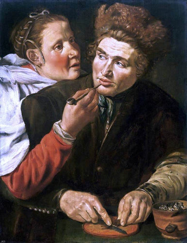 Man Cutting Tobacco by Werner Jacobsz. Van den Valckert - Hand Painted Oil Painting