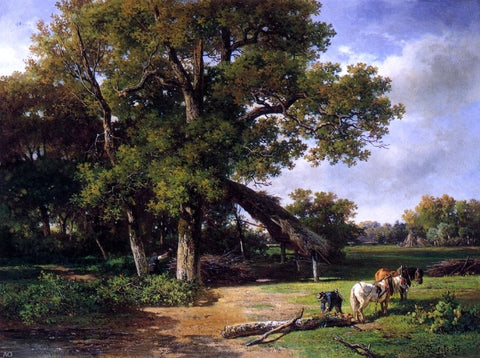  Willem Roelofs A Wooded Landscape with Farmers Gathering Wood - Hand Painted Oil Painting