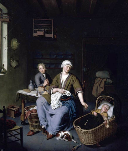  Willem Van Mieris Interior with a Mother Attending her Children - Hand Painted Oil Painting