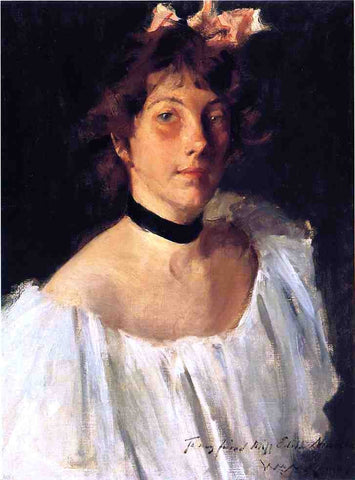  William Merritt Chase Portrait of a Lady in a White Dress (also known as Miss Edith Newbold) - Hand Painted Oil Painting