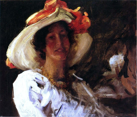  William Merritt Chase Portrait of Clara Stephens Wearing a Hat with an Orange Ribbon - Hand Painted Oil Painting