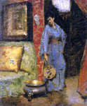  William Merritt Chase Woman in Kimono Holding a Japanese Fan - Hand Painted Oil Painting