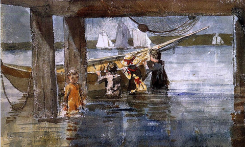  Winslow Homer Childred Playing under a Gloucester Wharf - Hand Painted Oil Painting